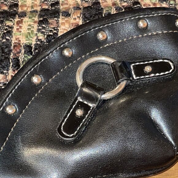 MaggiB Shoulder Purse Black Brown Green Plaid Tweed Snap Close Faux Leather Trim - Picture 5 of 16